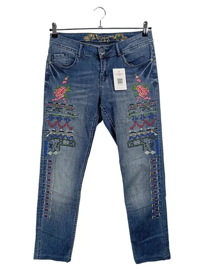 Desigual Exotic Jeans Regular Fit Damen Blau Gr. 40 W31 Stickerei Blumen