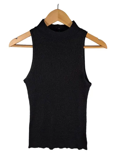 ORSAY Damen Stricktop ärmellos Rollkragen Rippstrick Schwarz Gr. M