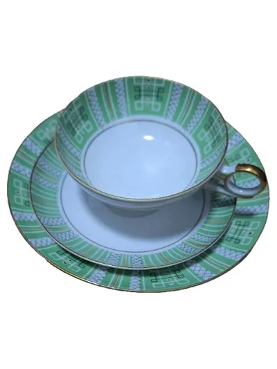 Wallendorfer Porzellan Tasse und Unterteller Set Grün Geometrisch 5.5 cm