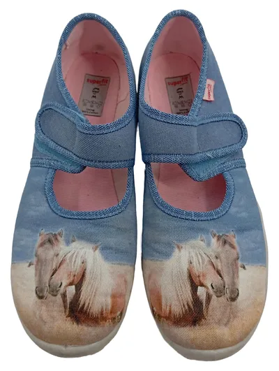 Superfit Kinder Hausschuhe Blau Gr 35 Pferdemotiv Klettverschluss Baumwolle