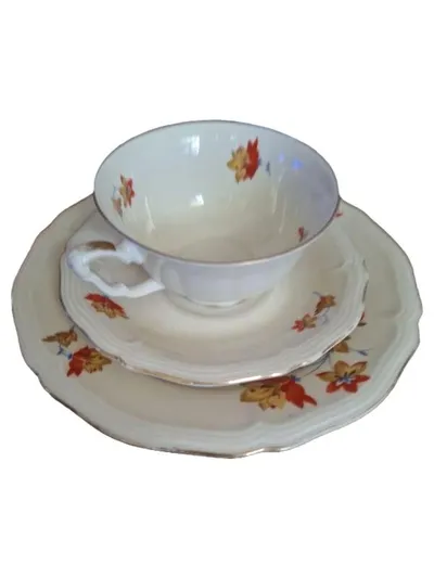 Bavaria Kaffeeservice 3-teilig Tasse Untertasse Kuchenteller Porzellan Beige