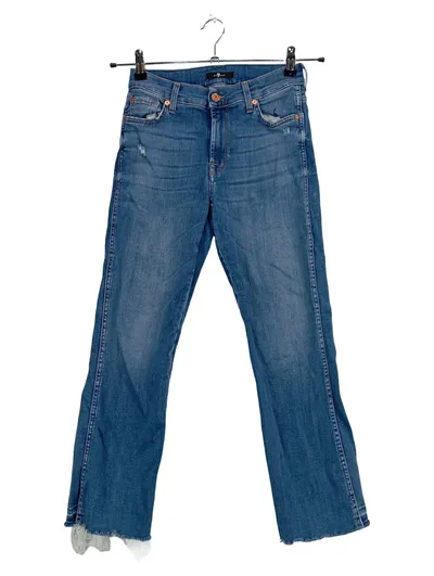 7 For All Mankind Damen Jeans Straight Leg W28 Blau Used Look Fransen