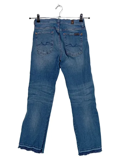 7 For All Mankind Damen Jeans Straight Leg W28 Blau Used Look Fransen