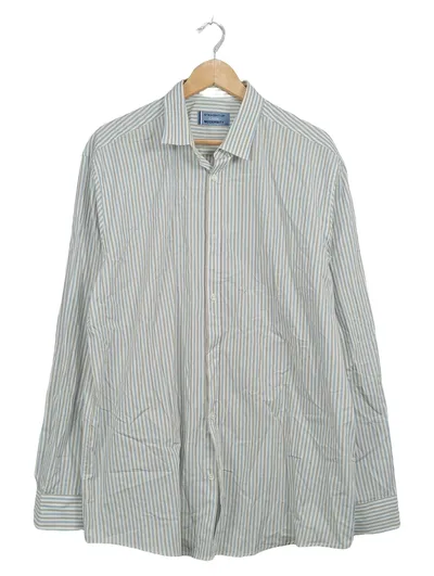 Straight Up Herren Business Hemd Gr. 43 Gestreift Blau Beige Baumwolle