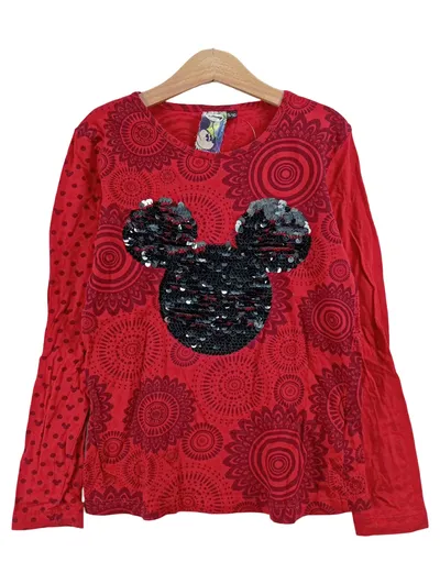Desigual Kinder Langarmshirt Gr. 140 Rot Pailletten Disney Casual