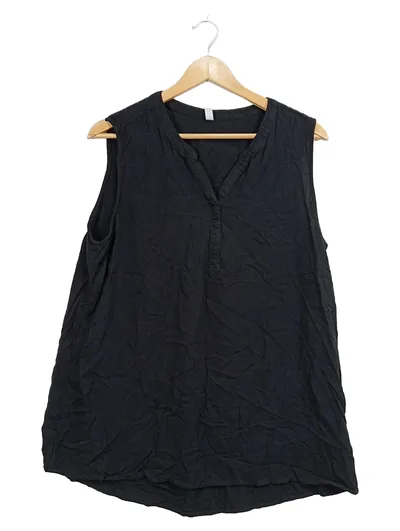 ever.me Damen Top Gr. 46 3XL Schwarz Viskose Ärmellos Casual Knopfleiste