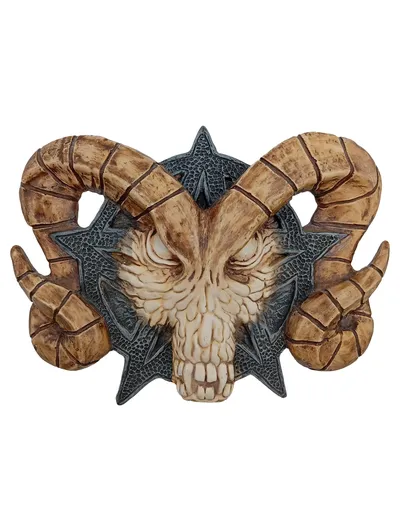 MEYER Wandmaske Widderkopf Deko Schädel Pentagramm Gothic Beige 23cm