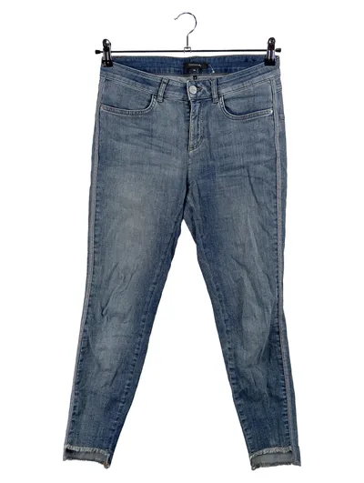 Comma Damen Jeans Straight Leg Gr. 36 W28 Blau Glitzerstreifen Fransen