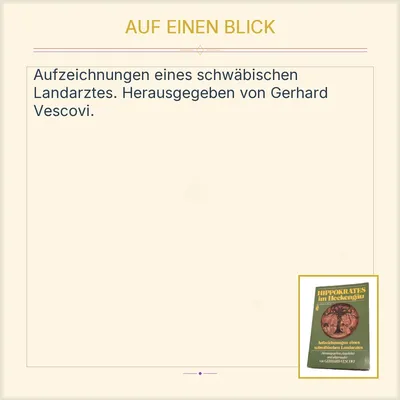Hippokrates im Heckengäu Gerhard Vescovi Ullstein Buch Autobiografie Landarzt