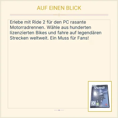 Ride 2 PC DVD-ROM Milestone Motorrad Rennspiel USK 0