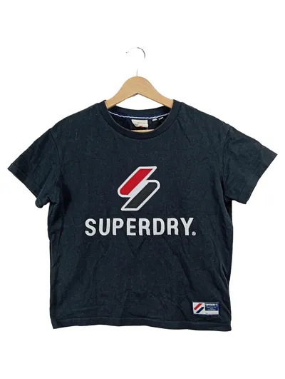 Superdry Damen T-Shirt Schwarz Gr. 36 S Logo Applikation Casual Baumwolle