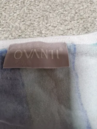 Ovanti Damen Strickjacke Gr. 44 Blau Abstrakt V-Ausschnitt Langarm