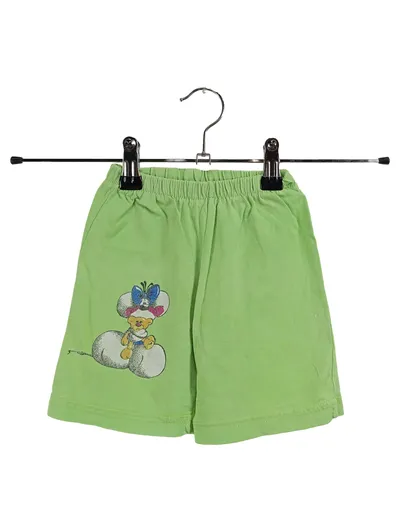 Marke unbekannt Kinder Shorts Stoffhose mit Teddybär-Aufdruck Grün Gr. 86
