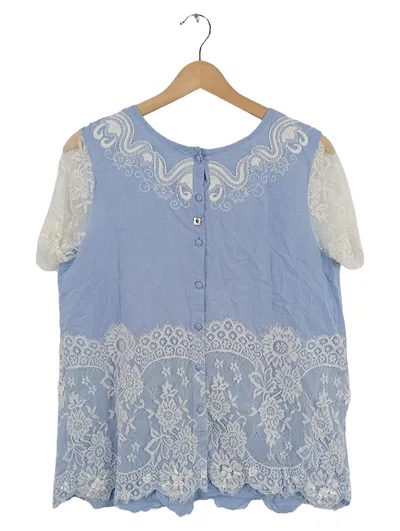 TWINSET Bluse Damen Gr. 38 M Hellblau Spitze Perlen Applikationen Romantisch