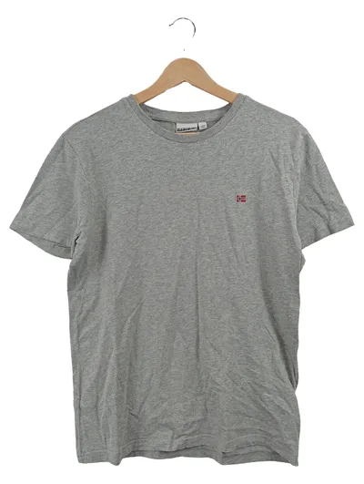 Napapijri Herren T-Shirt Grau Gr. 48 M Casual Kurzarm Baumwolle Logo