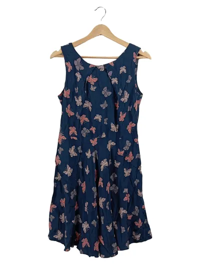 Apricot Sommerkleid Damen Gr. 40 L Blau Schmetterlinge Viskose Midikleid
