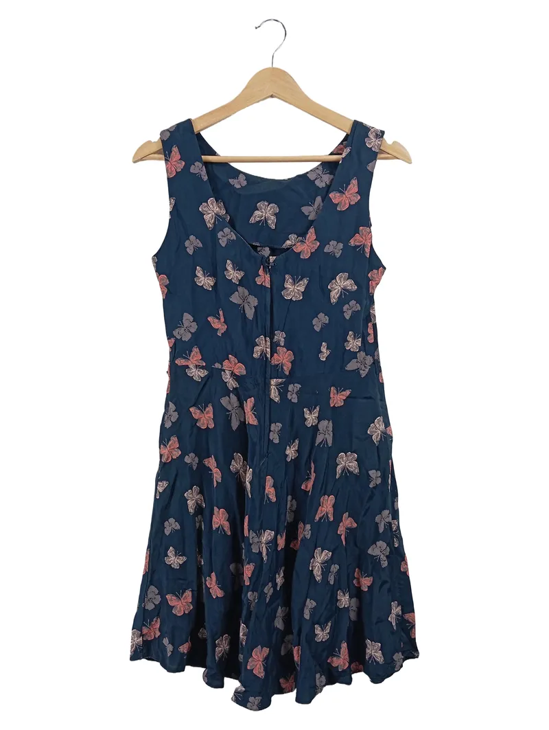 Apricot Sommerkleid Damen Gr. 40 L Blau Schmetterlinge Viskose Midikleid 3