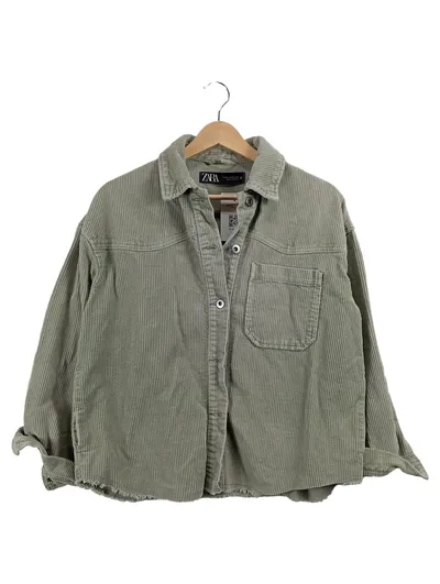 Zara Damen Cordjacke Oliv Gr. 34 XS Casual Fransen Knopfleiste