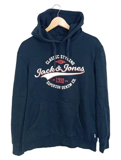 Jack & Jones Hoodie Herren Gr. L Blau Logo Print Kapuzenpullover