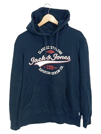 Jack & Jones Hoodie Herren Gr. L Blau Logo Print Kapuzenpullover