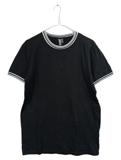 ASOS Herren T-Shirt Gr. M Schwarz Weiß Streifen Kragen Baumwolle