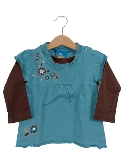 Topolino Langarmshirt Mädchen Gr. 86 Türkis Blumen Applikation Lagenlook