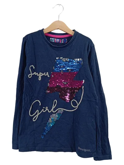 Desigual Langarmshirt Super Girl Pailletten Blau Gr. 146