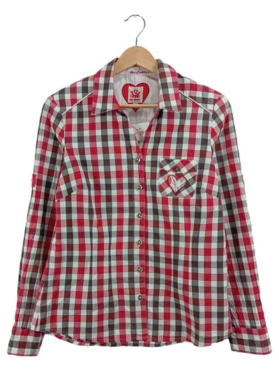 Spieth & Wensky Trachtenbluse Damen Rot Kariert Gr. 36 S Herz Spitze