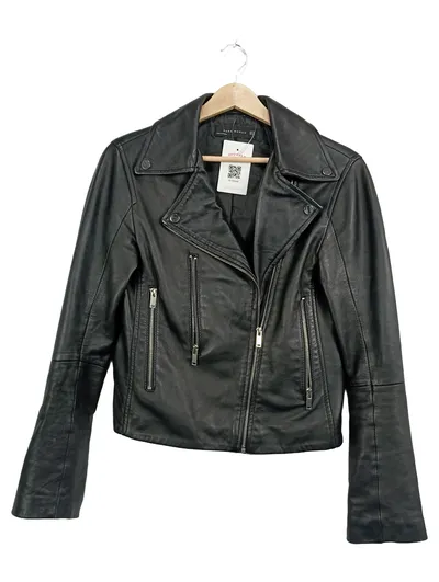 Zara Damen Lederjacke Bikerjacke Schwarz Gr. 38 M