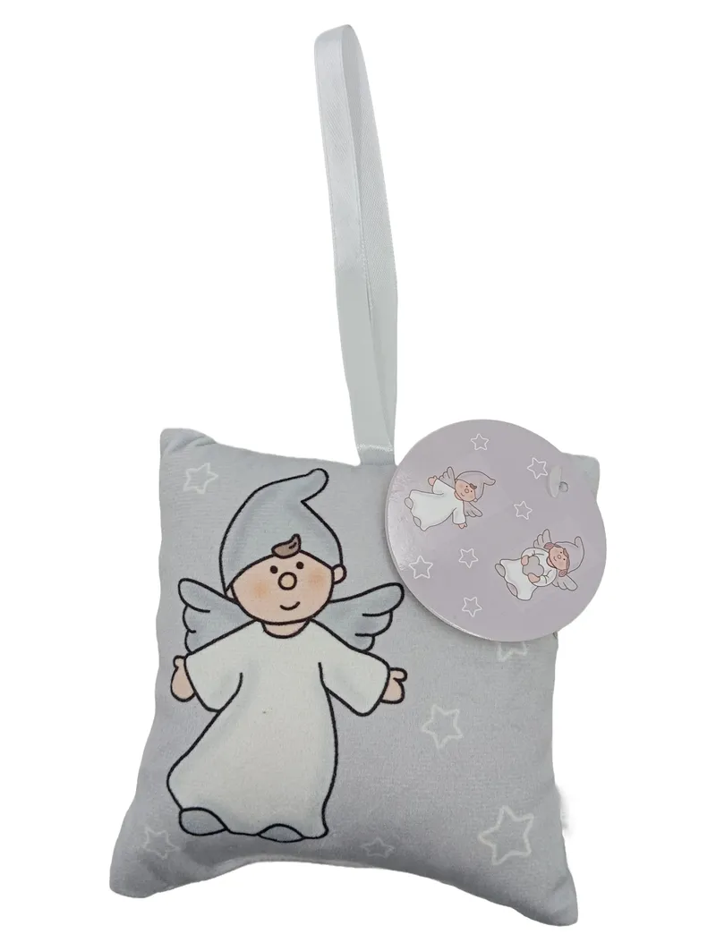 CEPEWA Kinderkissen Schutzengel Grau 13x13 cm Polyester Sterne Deko 1