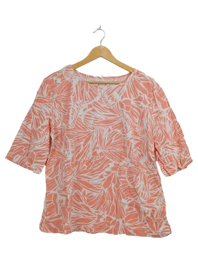 Kate Storm Damen Bluse Rosa Blattmuster Gr. 42 Casual Leinen