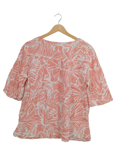 Kate Storm Damen Bluse Rosa Blattmuster Gr. 42 Casual Leinen