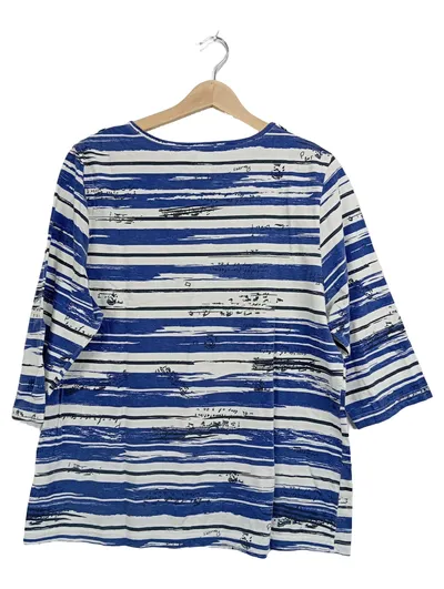 Collection L Damen T-Shirt Gr. 44 XXL Blau Gestreift 3, 4-Arm Casual