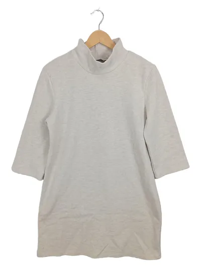 ZARA Damen Pullover Rollkragen 3/4-Arm Beige Meliert Gr. L