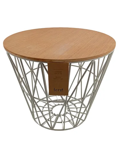 Ferm Living Beistelltisch Drahtkorb Holzplatte Grau Minimalistisch