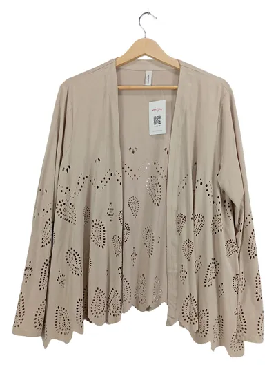 Soyaconcept Damen Strickjacke Cardigan Beige Gr. 42 Lochmuster Laser-Cut