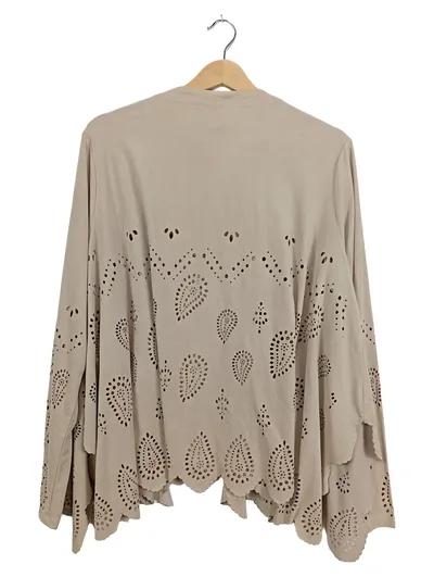 Soyaconcept Damen Strickjacke Cardigan Beige Gr. 42 Lochmuster Laser-Cut