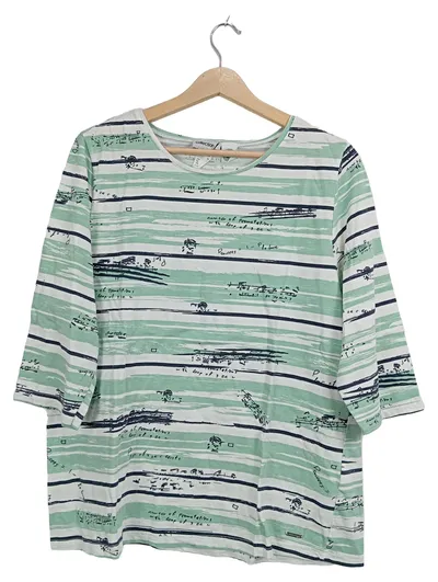 Collection L T-Shirt Damen Gr. 44 Grün Gestreift 3, 4-Arm Baumwolle