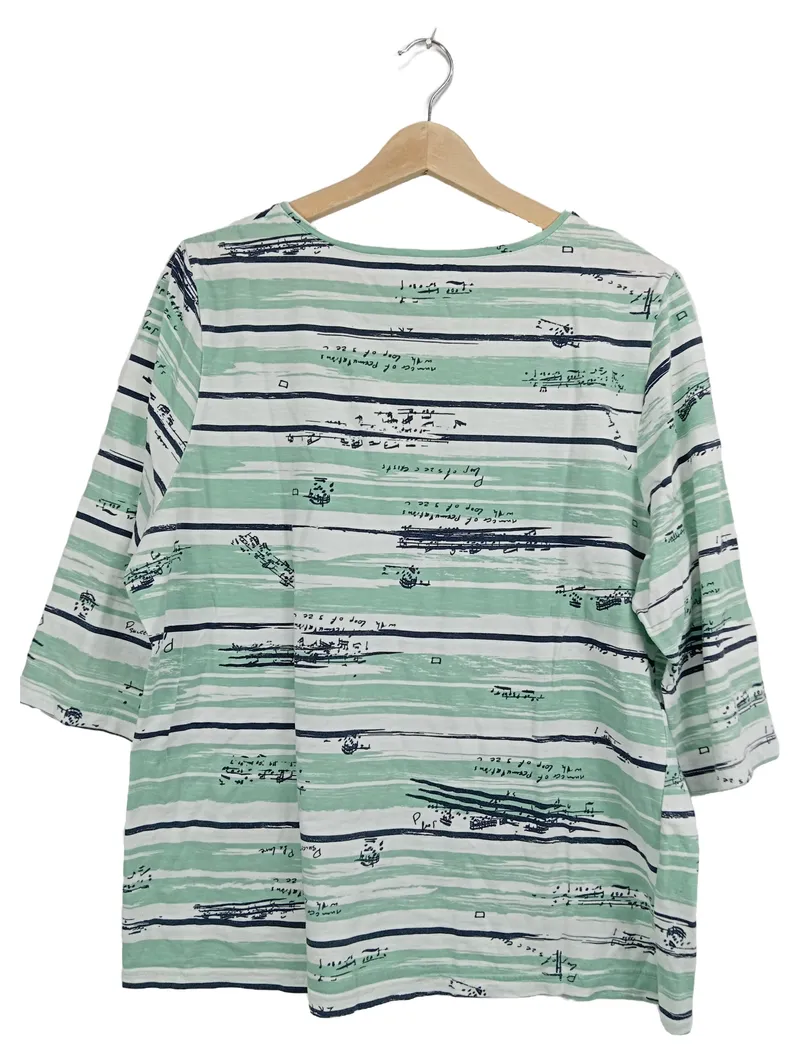 Collection L T-Shirt Damen Gr. 44 Grün Gestreift 3, 4-Arm Baumwolle 2