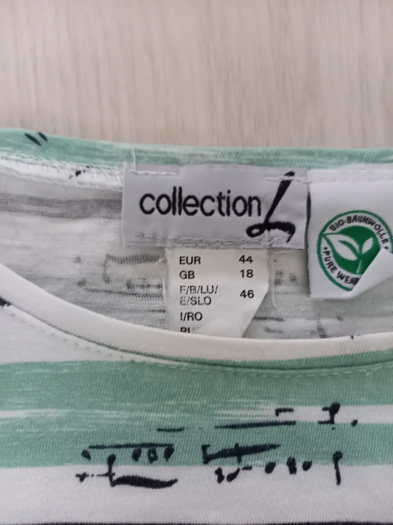 Collection L T-Shirt Damen Gr. 44 Grün Gestreift 3, 4-Arm Baumwolle 3