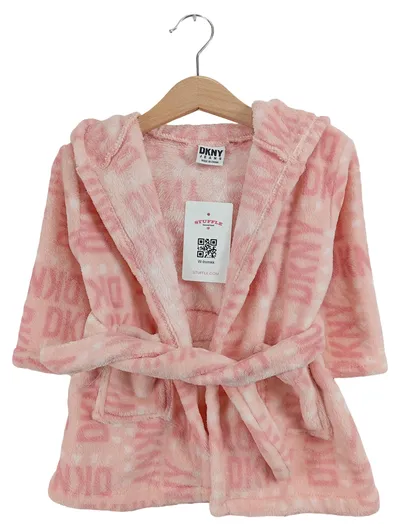 DKNY Kinder Bademantel Rosa Kapuze Logo-Print Gr. 80 (6-12 Monate)