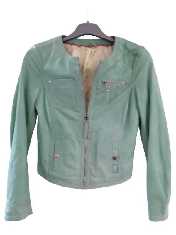 ARMA Damen Lederjacke Gr. 36 S Grün Casual Reißverschluss 3