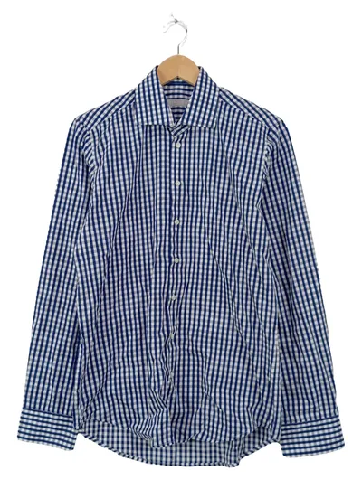 Strenesse Herren Freizeithemd Kariert Blau Gr. 50 L Slim Fit Baumwolle