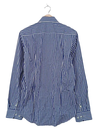 Strenesse Herren Freizeithemd Kariert Blau Gr. 50 L Slim Fit Baumwolle