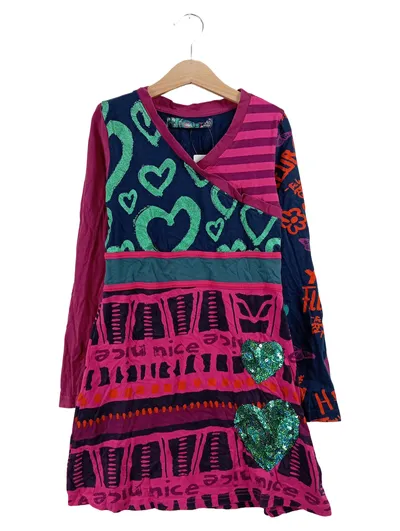 Desigual Mädchen Freizeitkleid Gr. 134 Mehrfarbig Pailletten Herzen Baumwolle