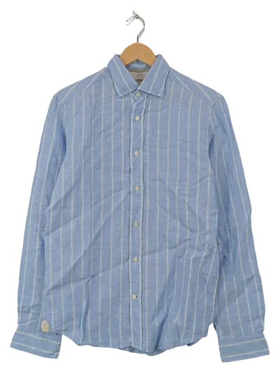 FIL NOIR Freizeithemd Herren Blau Gestreift Gr. 48 M Leinen Langarm