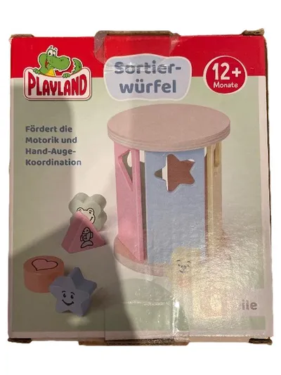 Playland Sortierwürfel Holz Steckspiel Baby Motorik ab 12 Monate Mehrfarbig