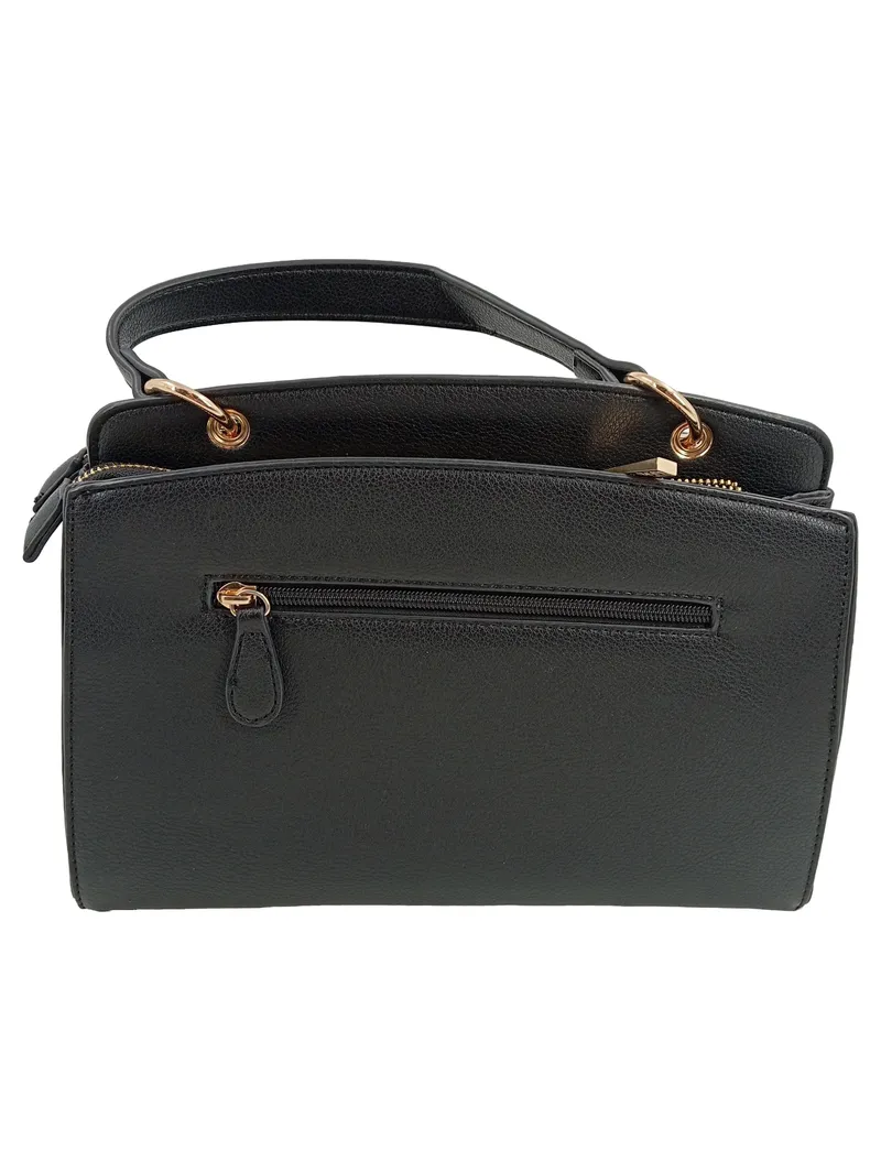 L.CREDI Damen Henkeltasche Schwarz Leder Elegant Handtasche 30x20 cm 2