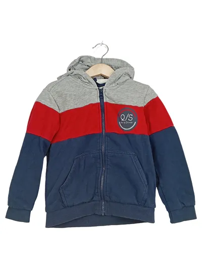 QS by s.Oliver Sweatjacke Kinder Gr. 116/122 Kapuze Blau Rot Grau