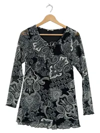 Boysen's Damen Freizeitkleid Gr. 34 XS Schwarz Paisley Langarm 1